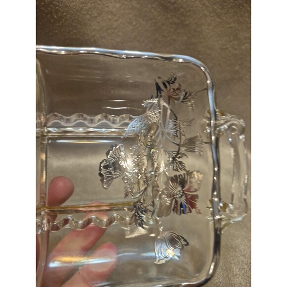 Viking Glass Princess Poppy Sterling Overlay 2 Part Divided Dish Silver City - Picture 6 of 13
